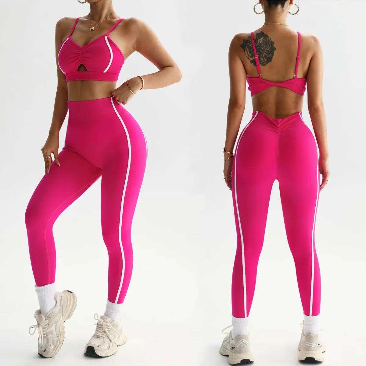 2PCS Women's Yoga Tracksuit Seamless High-Waisted Leggings Set Breathable Activewear Fitness Set Sport Bra Top Yoga Clothing Set - Image 4