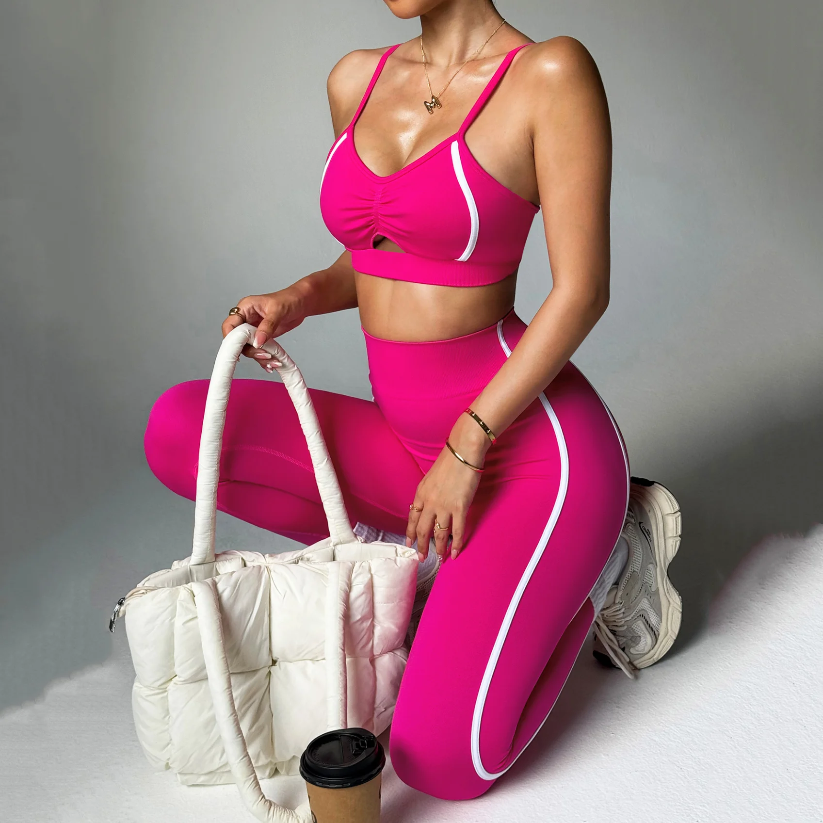 2PCS Women's Yoga Tracksuit Seamless High-Waisted Leggings Set Breathable Activewear Fitness Set Sport Bra Top Yoga Clothing Set - Image 3