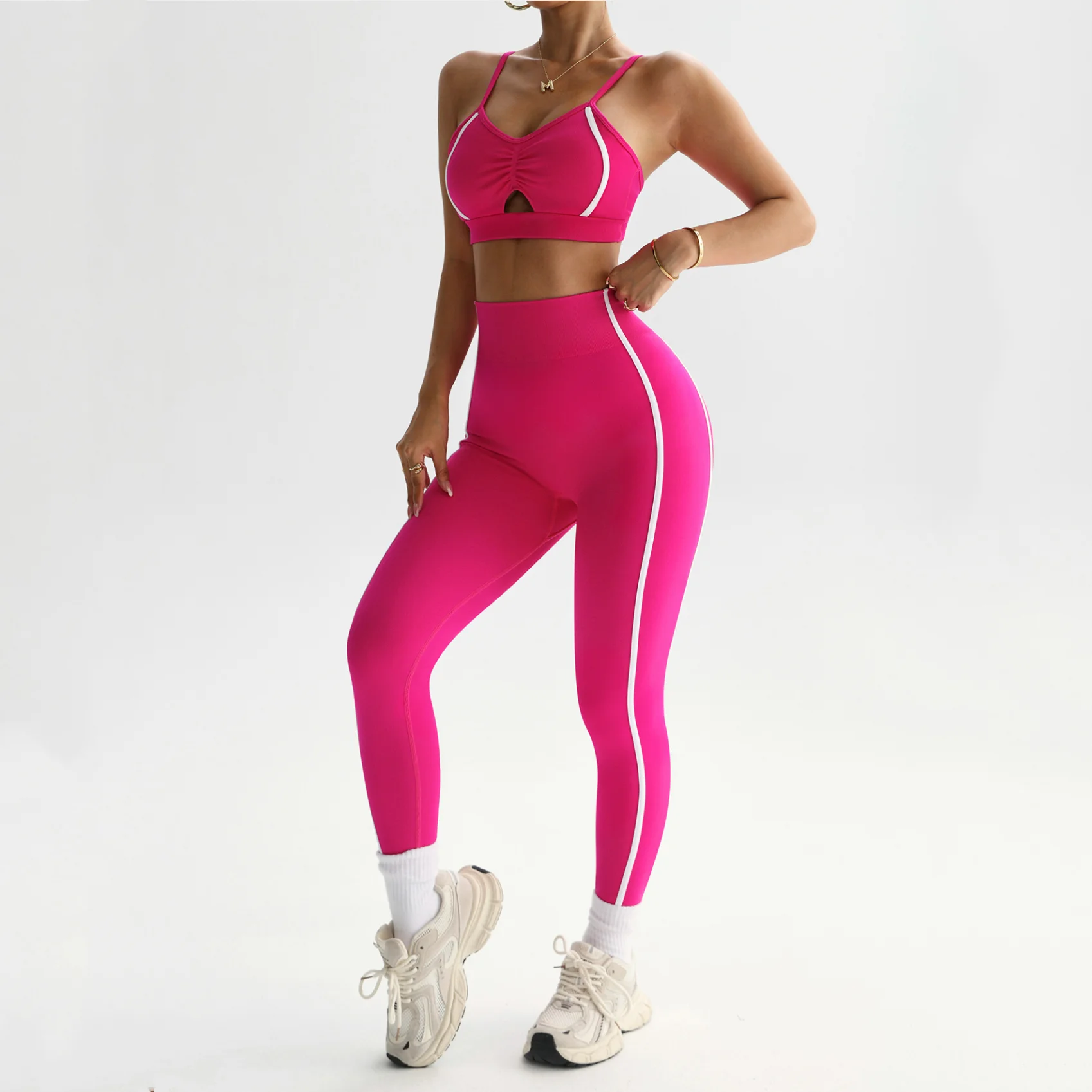 2PCS Women's Yoga Tracksuit Seamless High-Waisted Leggings Set Breathable Activewear Fitness Set Sport Bra Top Yoga Clothing Set - Image 6